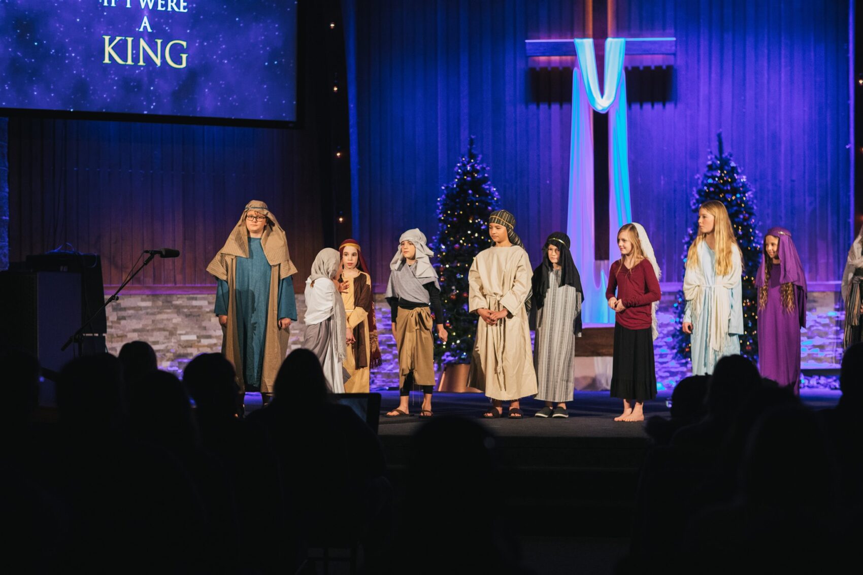 village kids 2021 Christmas Pageant kids on stage shepherds